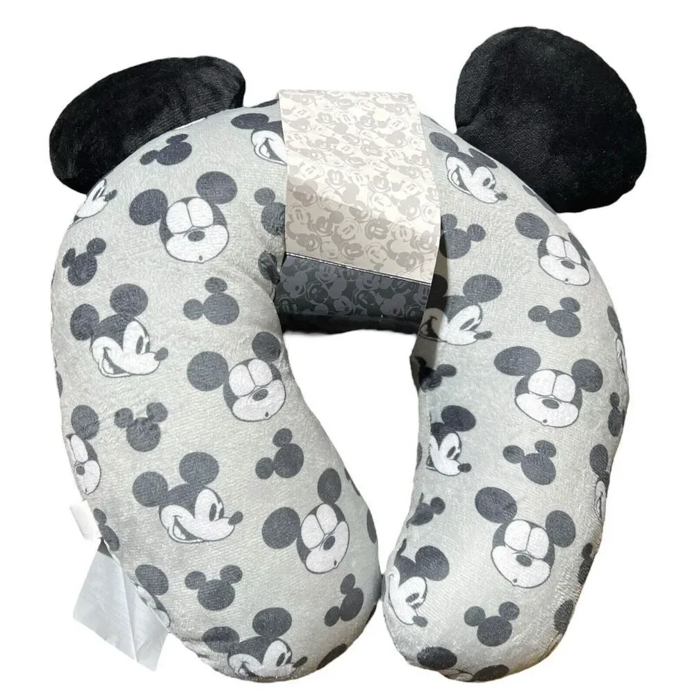 Disney Parks Mickey‎ Mouse Grey Travel Neck Pillow Adult Ears Vacation All Over
